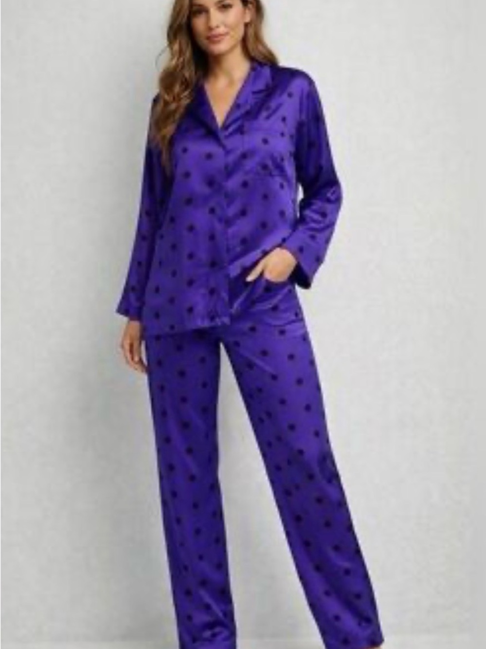 Rare Vintage Victoria's Secret Purple Satin Polka Dot Pajama Pants Sz M